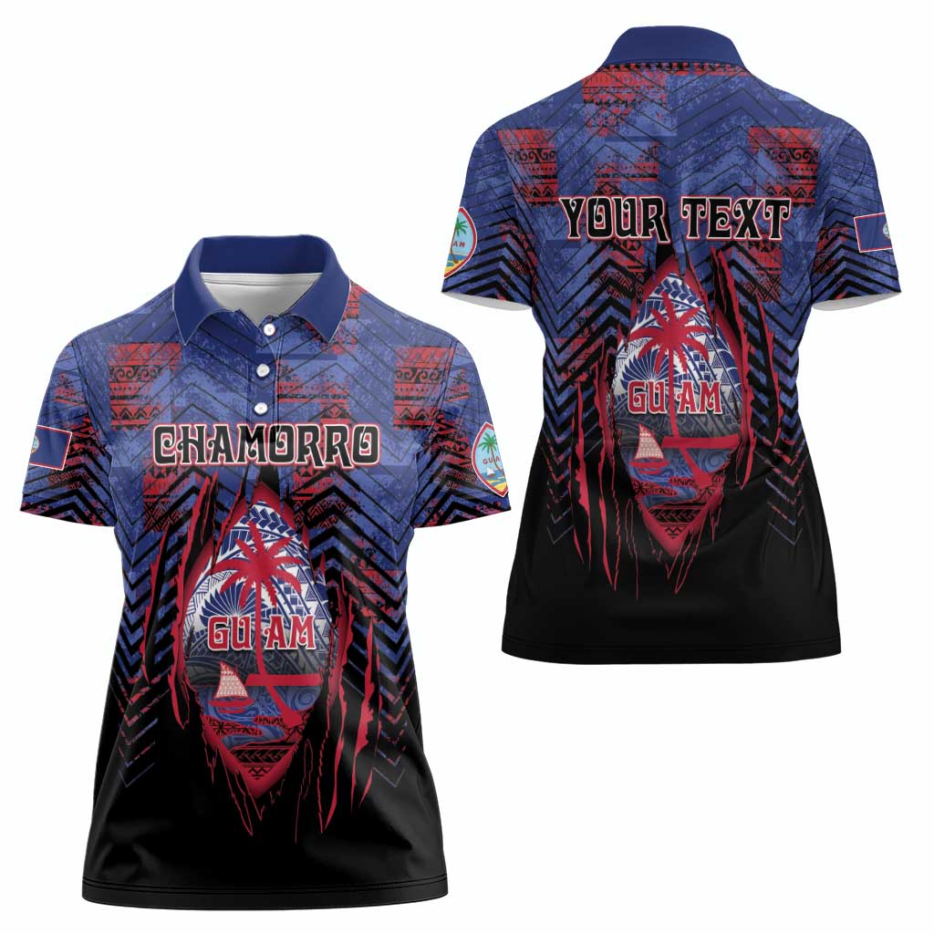 Personalised Guam Women Polo Shirt Chamorro Seal Tribal Scratch Design DT05 - Polynesian Pride