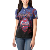 Personalised Guam Women Polo Shirt Chamorro Seal Tribal Scratch Design DT05 - Polynesian Pride