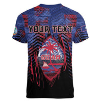 Personalised Guam Women V-Neck T-Shirt Chamorro Seal Tribal Scratch Design - Polynesian Pride