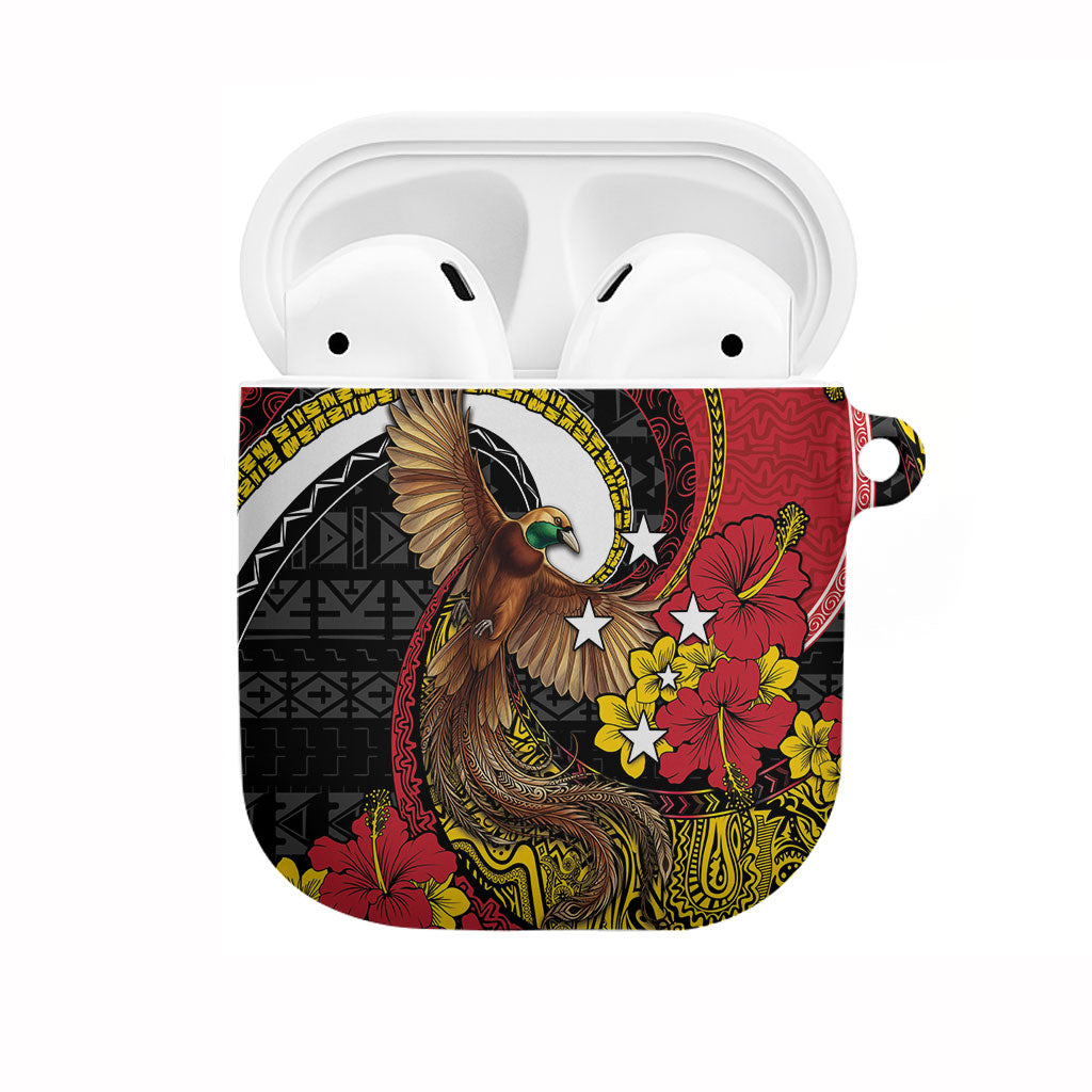 Papua New Guinea Language Week AirPods Case Bird Of Paradise Tribal Floral Pattern DT05 Black - Polynesian Pride