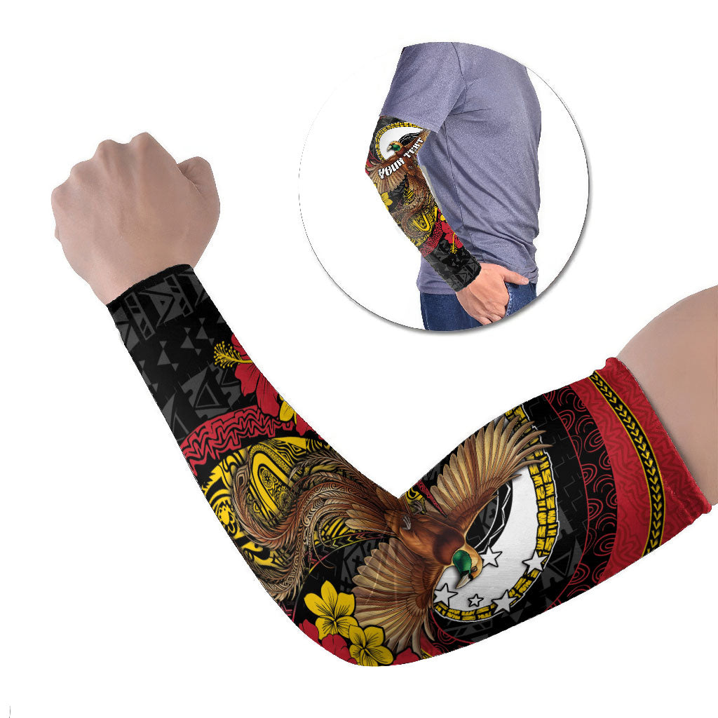 Personalised Papua New Guinea Language Week Arm Sleeves Bird Of Paradise Tribal Floral Pattern
