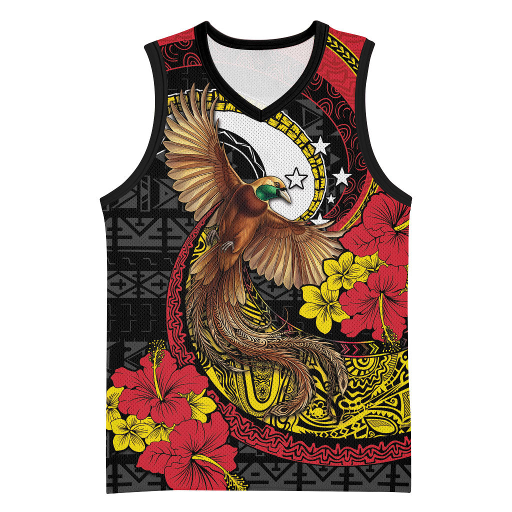 Personalised Papua New Guinea Language Week Basketball Jersey Bird Of Paradise Tribal Floral Pattern DT05 Unisex Black - Polynesian Pride