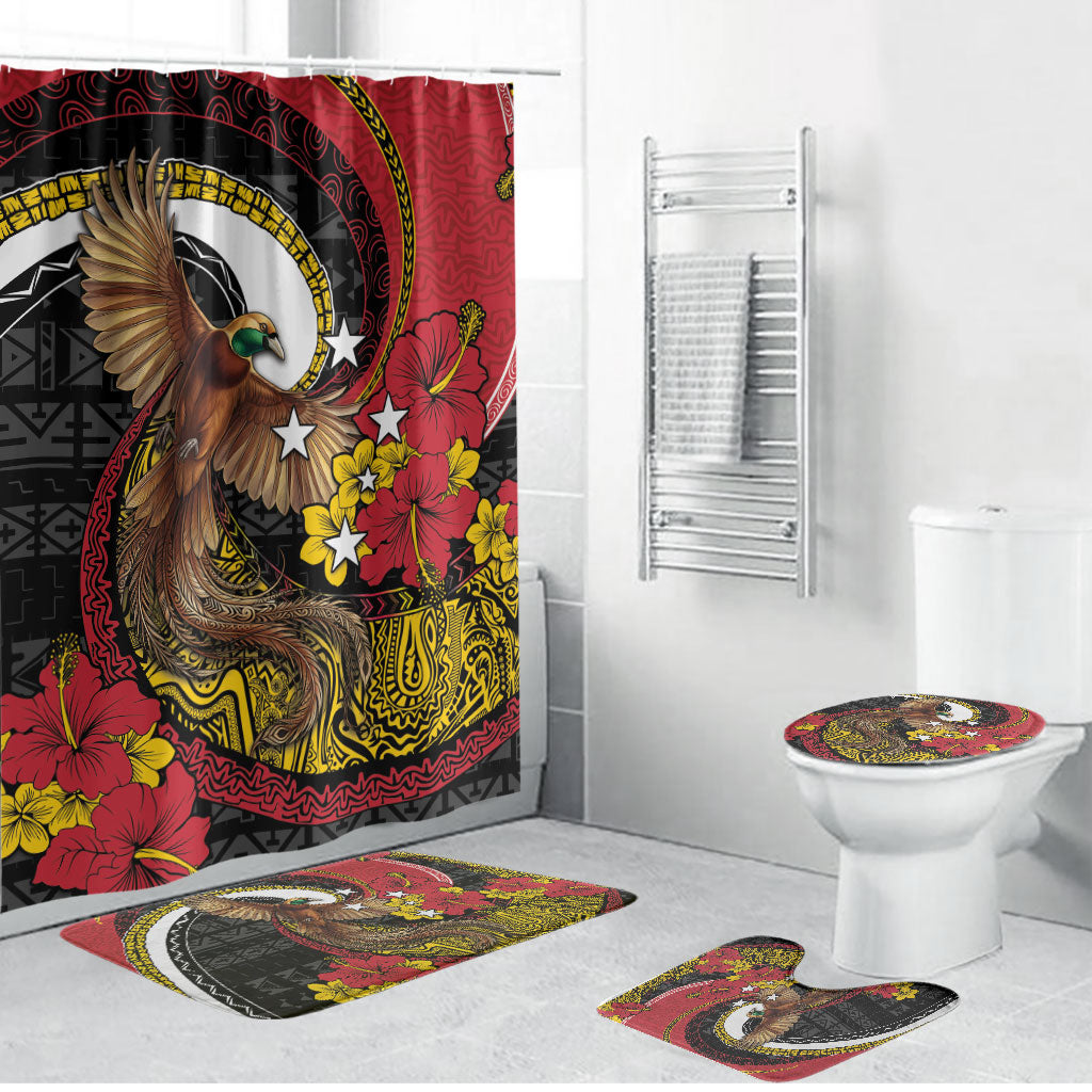 Papua New Guinea Language Week Bathroom Set Bird Of Paradise Tribal Floral Pattern