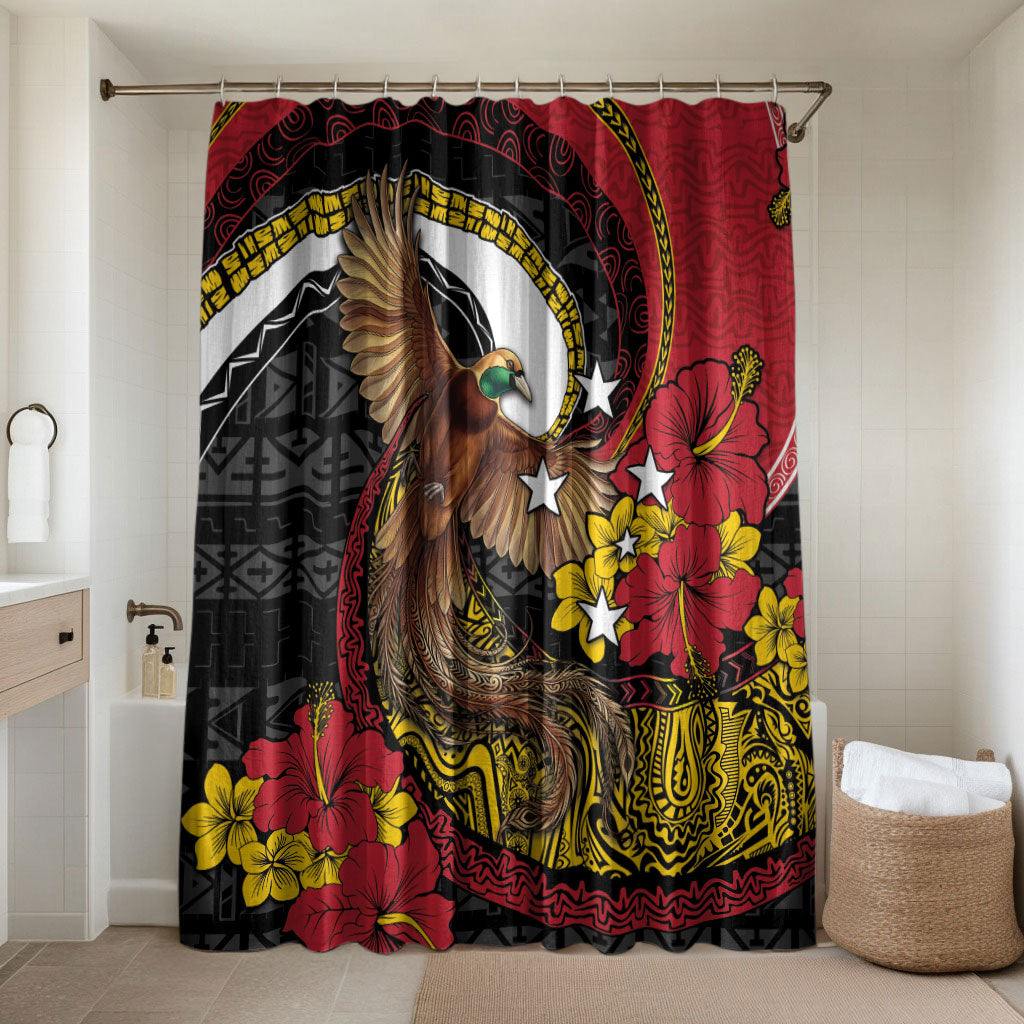 Papua New Guinea Language Week Bathroom Set Bird Of Paradise Tribal Floral Pattern DT05 Shower Curtain Only Black - Polynesian Pride
