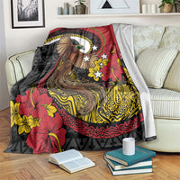 Papua New Guinea Language Week Blanket Bird Of Paradise Tribal Floral Pattern DT05 Black - Polynesian Pride