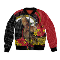 Personalised Papua New Guinea Language Week Bomber Jacket Bird Of Paradise Tribal Floral Pattern DT05 Unisex Black - Polynesian Pride