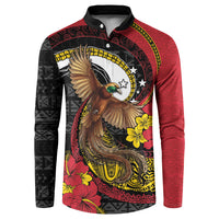 Personalised Papua New Guinea Language Week Button Sweatshirt Bird Of Paradise Tribal Floral Pattern DT05 Black - Polynesian Pride