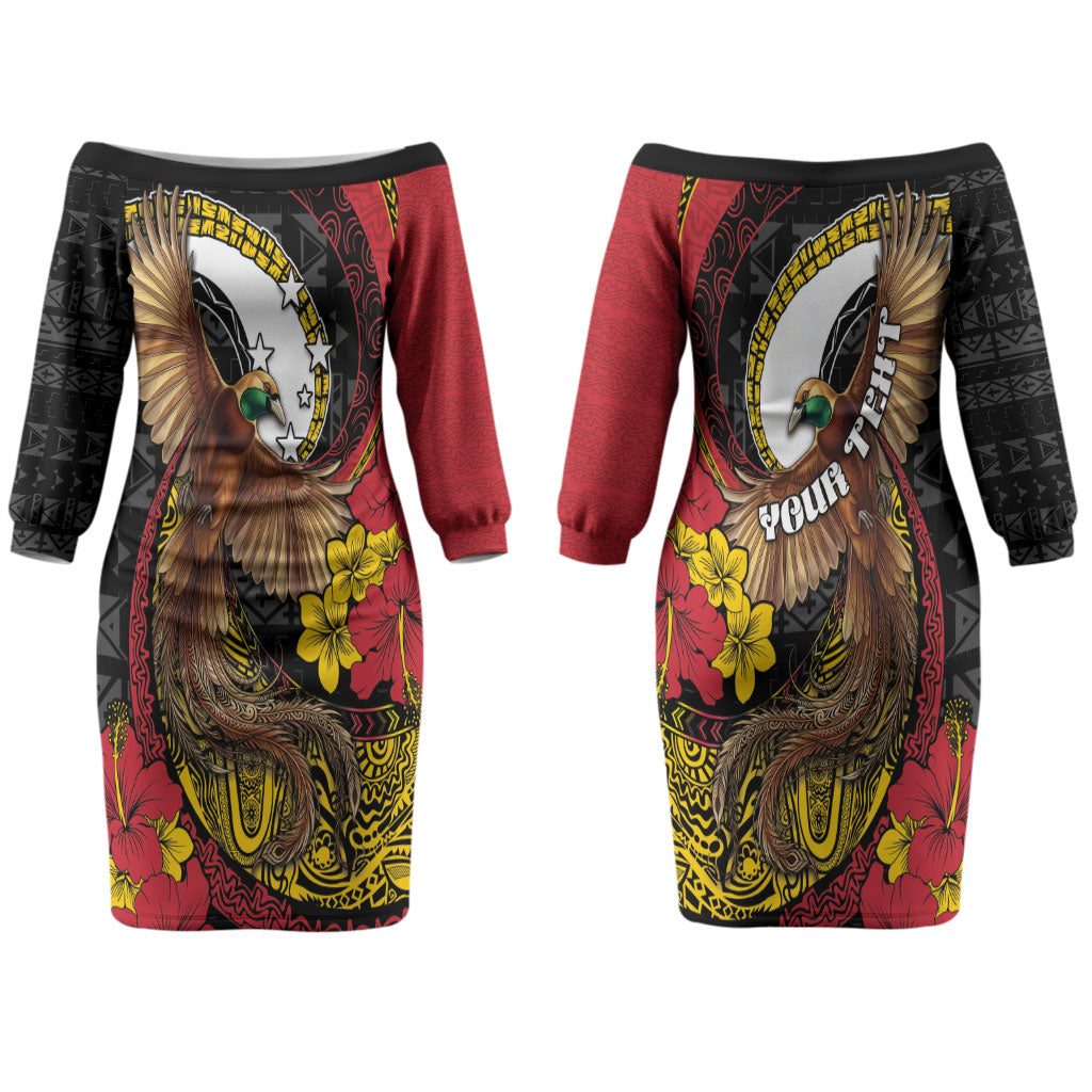 Personalised Papua New Guinea Language Week Couples Matching Off The Shoulder Long Sleeve Dress and Long Sleeve Button Shirt Bird Of Paradise Tribal Floral Pattern DT05 - Polynesian Pride