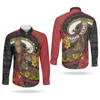 Personalised Papua New Guinea Language Week Couples Matching Short Sleeve Bodycon Dress and Long Sleeve Button Shirt Bird Of Paradise Tribal Floral Pattern DT05 - Polynesian Pride