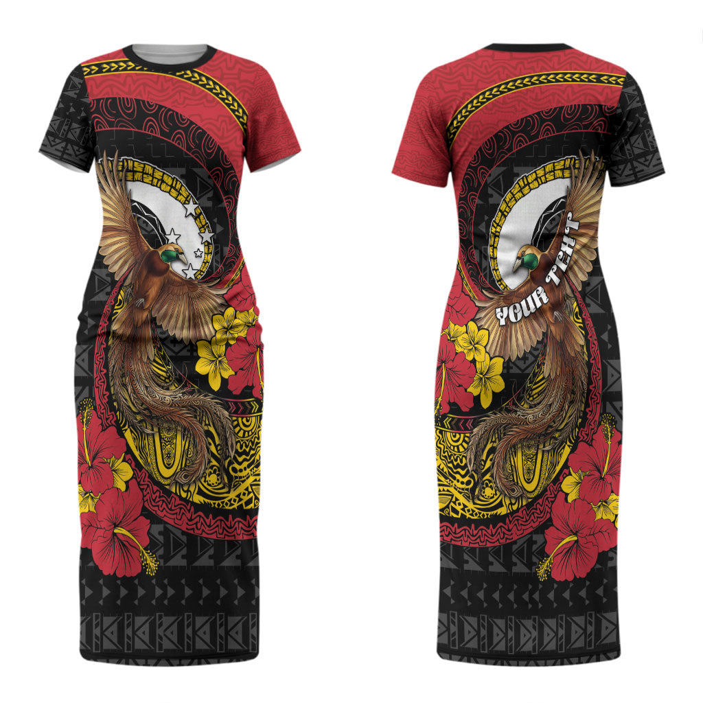 Personalised Papua New Guinea Language Week Couples Matching Short Sleeve Bodycon Dress and Long Sleeve Button Shirt Bird Of Paradise Tribal Floral Pattern DT05 - Polynesian Pride