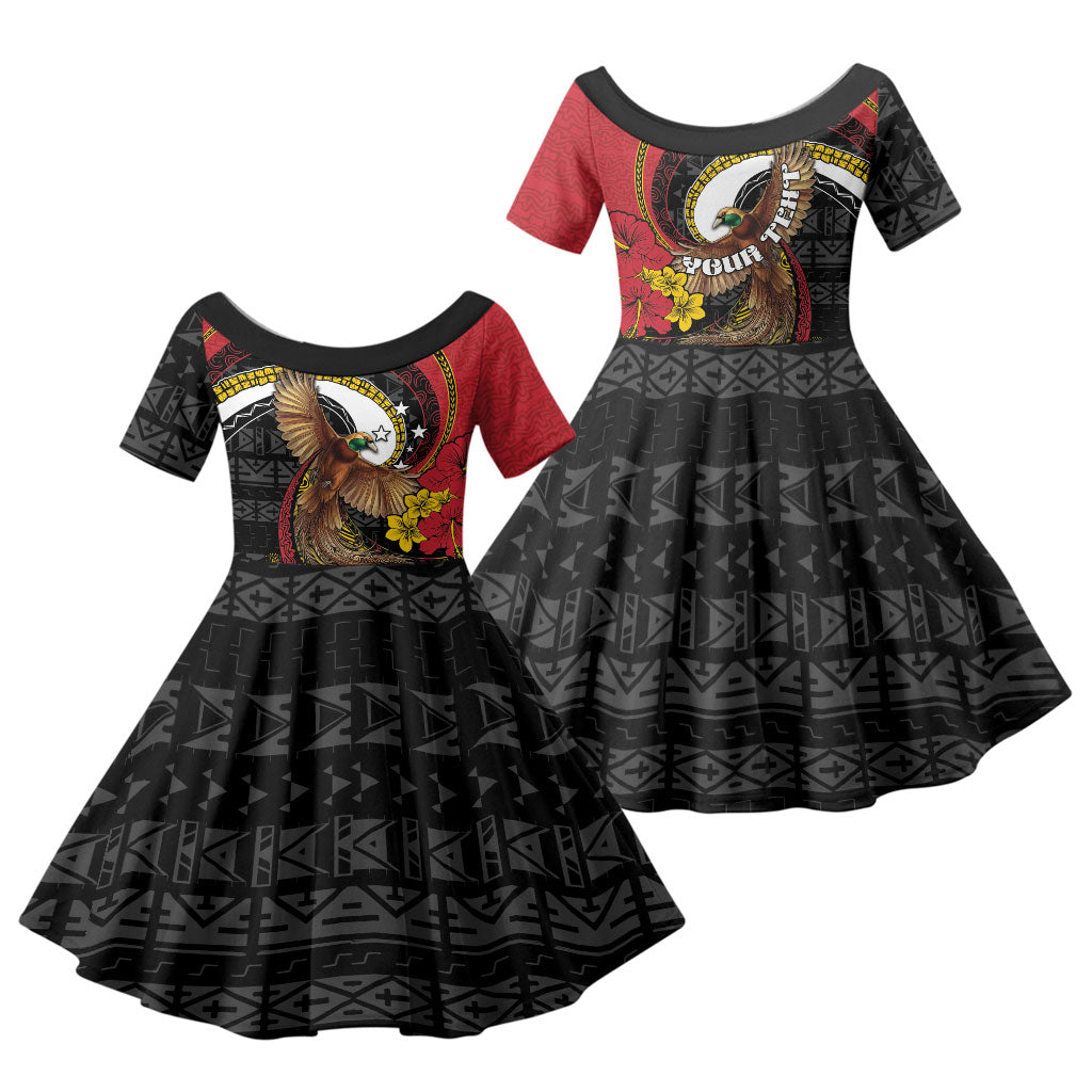 Personalised Papua New Guinea Language Week Family Matching Tank Maxi Dress and Hawaiian Shirt Bird Of Paradise Tribal Floral Pattern DT05 Daughter's Dress Black - Polynesian Pride