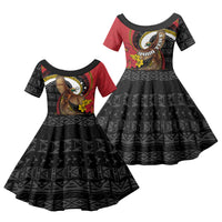 Personalised Papua New Guinea Language Week Family Matching Tank Maxi Dress and Hawaiian Shirt Bird Of Paradise Tribal Floral Pattern DT05 Daughter's Dress Black - Polynesian Pride