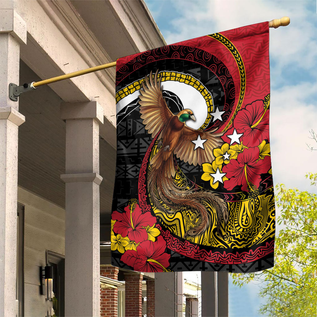 Papua New Guinea Language Week Garden Flag Bird Of Paradise Tribal Floral Pattern DT05 House Flag Black - Polynesian Pride