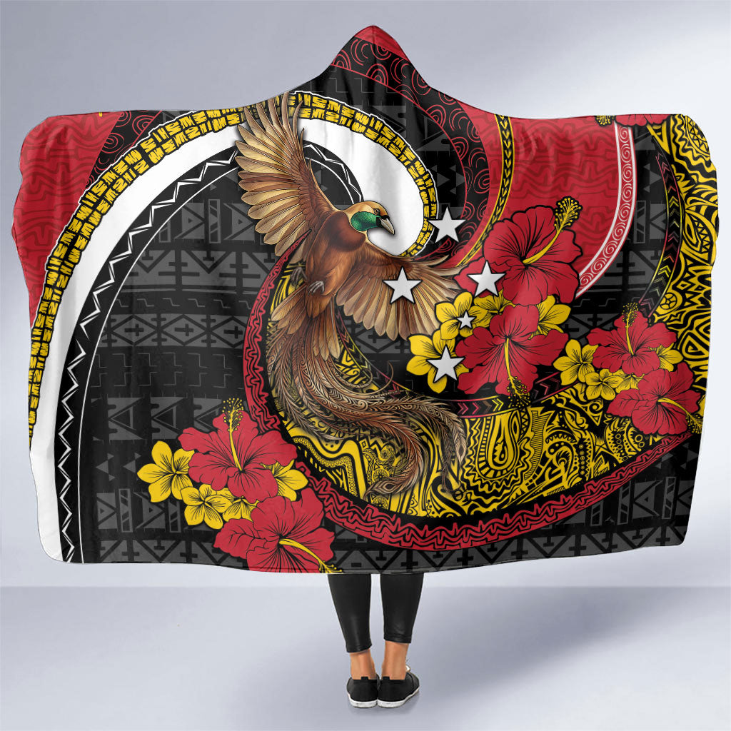 Papua New Guinea Language Week Hooded Blanket Bird Of Paradise Tribal Floral Pattern DT05 One Size Black - Polynesian Pride