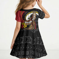Personalised Papua New Guinea Language Week Kid Short Sleeve Dress Bird Of Paradise Tribal Floral Pattern DT05 - Polynesian Pride