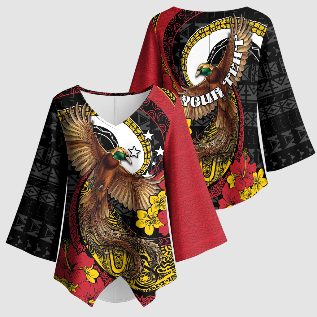 Personalised Papua New Guinea Language Week Kimono Sleeve Blouse Bird Of Paradise Tribal Floral Pattern DT05 - Polynesian Pride