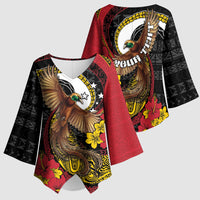 Personalised Papua New Guinea Language Week Kimono Sleeve Blouse Bird Of Paradise Tribal Floral Pattern DT05 - Polynesian Pride