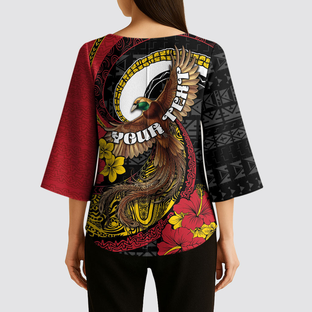 Personalised Papua New Guinea Language Week Kimono Sleeve Blouse Bird Of Paradise Tribal Floral Pattern DT05 - Polynesian Pride