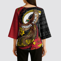 Personalised Papua New Guinea Language Week Kimono Sleeve Blouse Bird Of Paradise Tribal Floral Pattern DT05 - Polynesian Pride