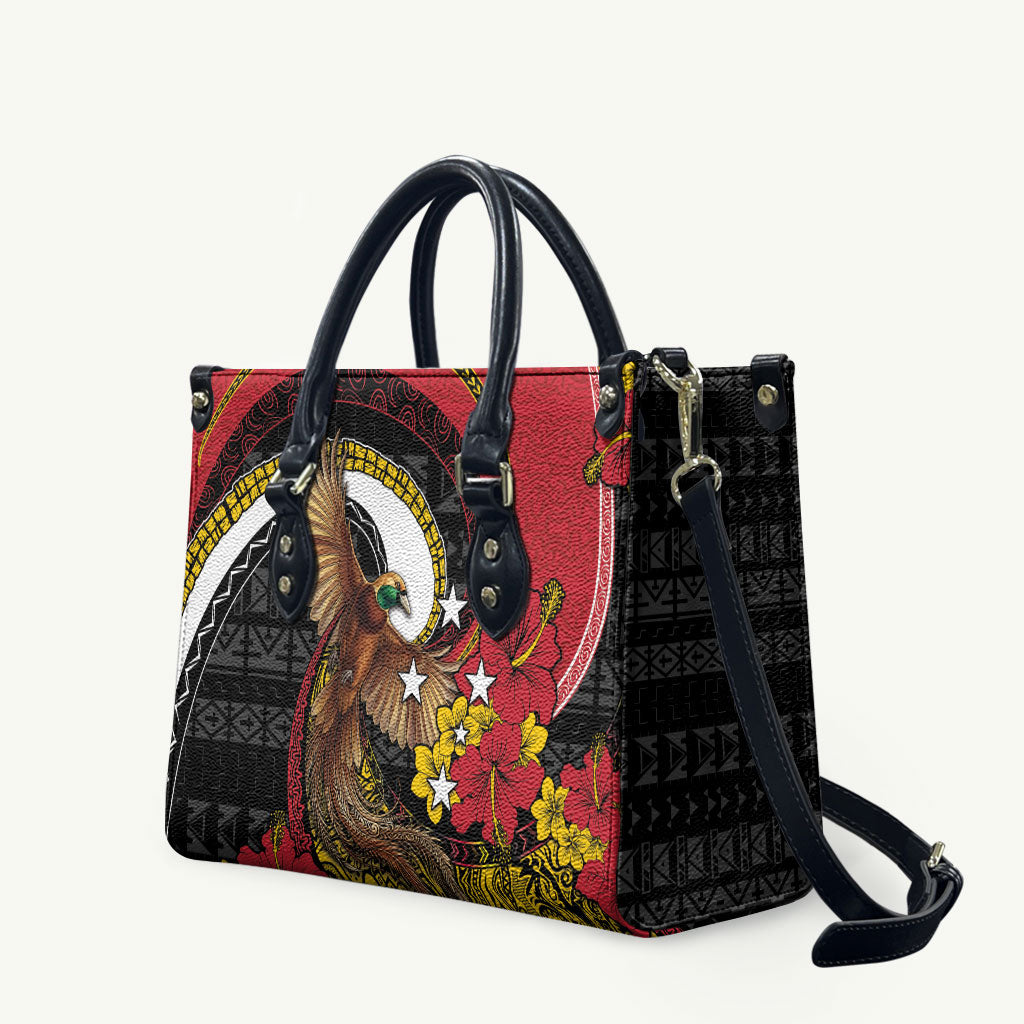 Papua New Guinea Language Week Leather Bag Bird Of Paradise Tribal Floral Pattern DT05 Black - Polynesian Pride