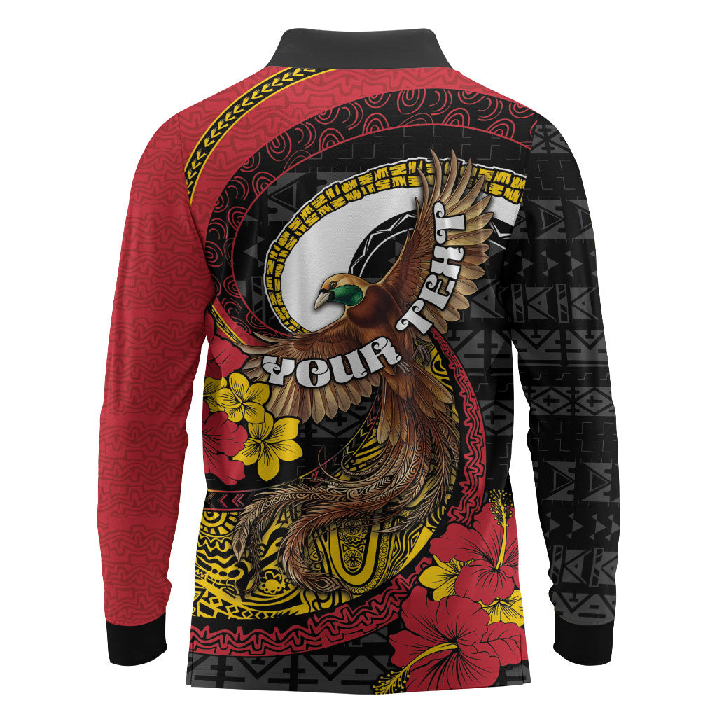 Personalised Papua New Guinea Language Week Long Sleeve Polo Shirt Bird Of Paradise Tribal Floral Pattern DT05 - Polynesian Pride