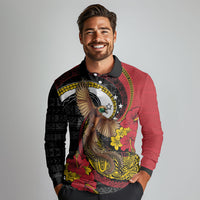 Personalised Papua New Guinea Language Week Long Sleeve Polo Shirt Bird Of Paradise Tribal Floral Pattern DT05 - Polynesian Pride
