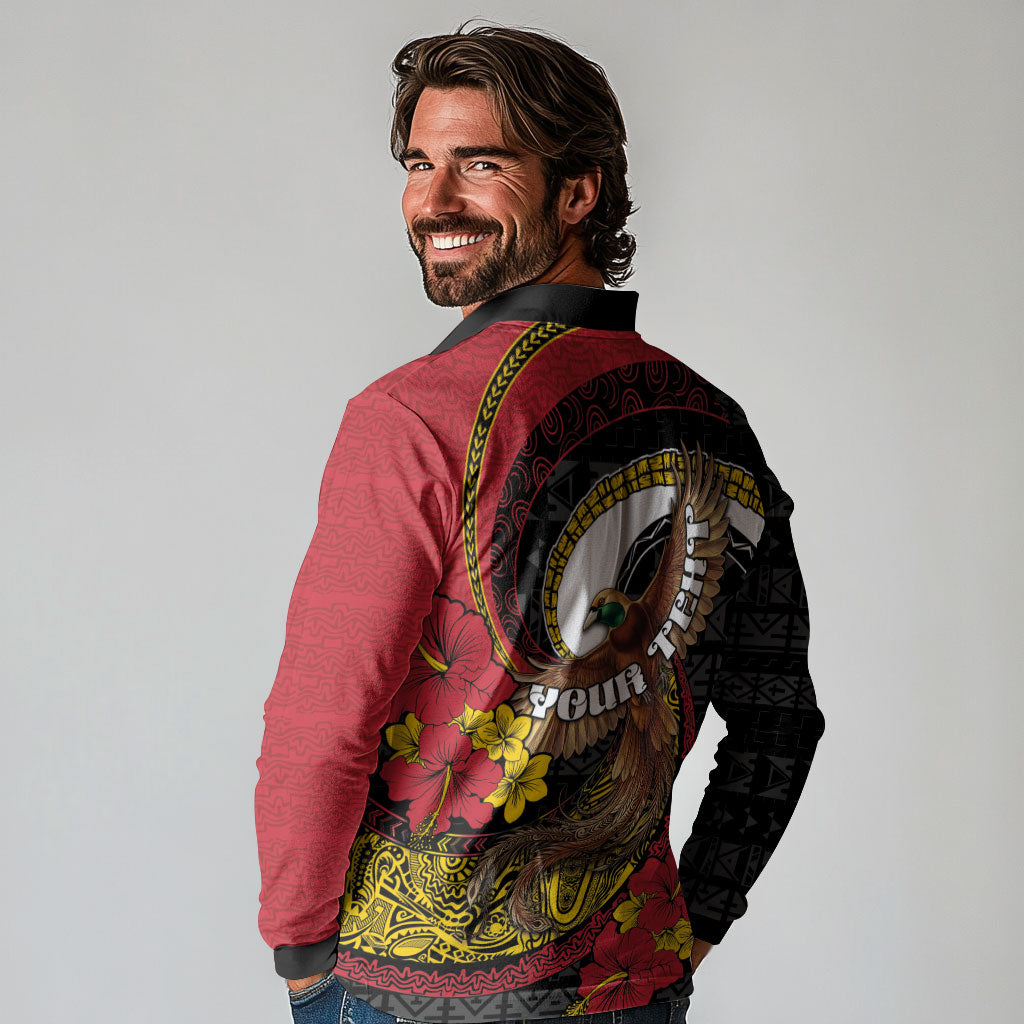Personalised Papua New Guinea Language Week Long Sleeve Polo Shirt Bird Of Paradise Tribal Floral Pattern DT05 - Polynesian Pride