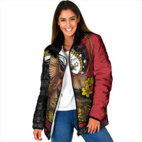 Personalised Papua New Guinea Language Week Padded Jacket Bird Of Paradise Tribal Floral Pattern DT05 Women Black - Polynesian Pride