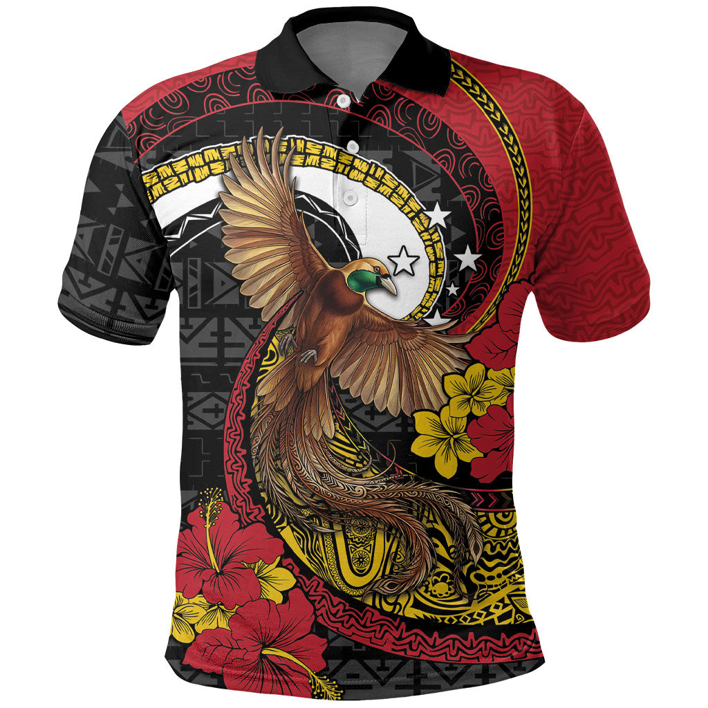 Personalised Papua New Guinea Language Week Polo Shirt Bird Of Paradise Tribal Floral Pattern