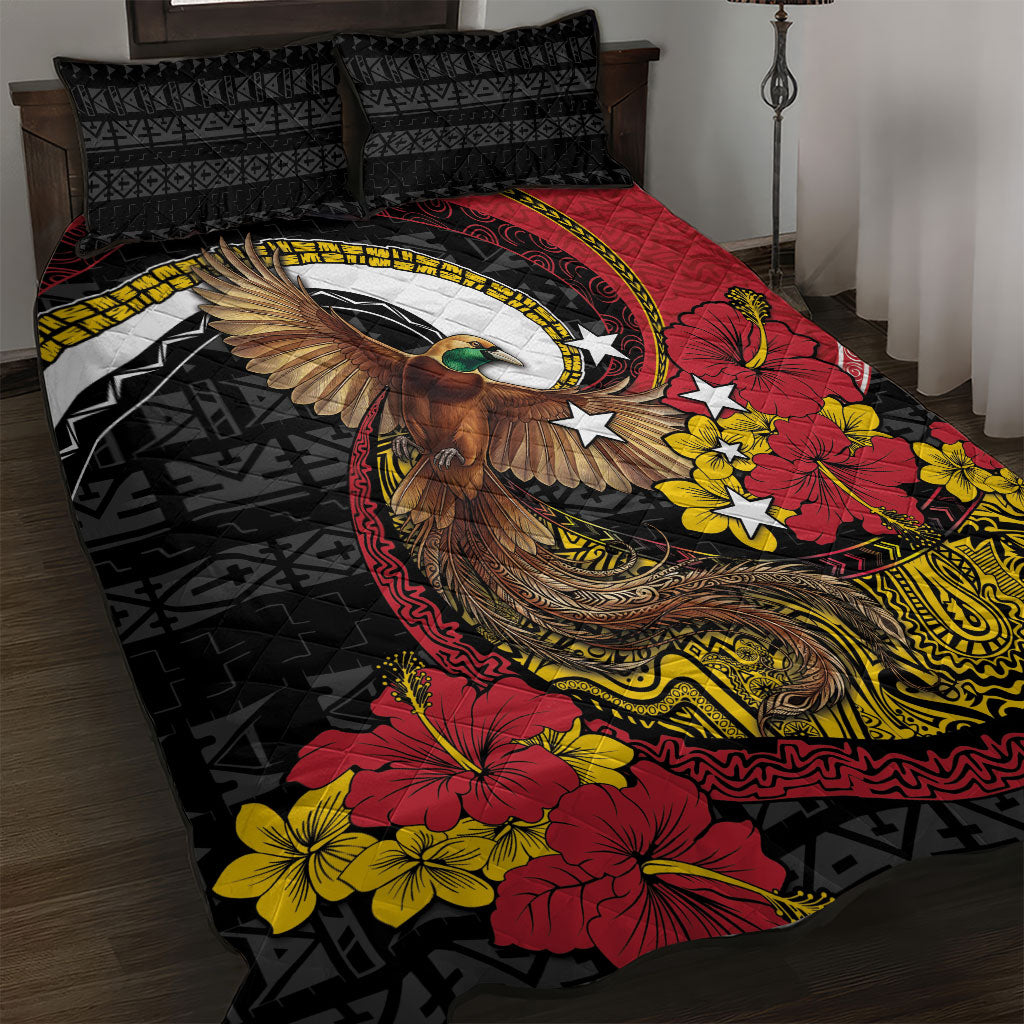 Papua New Guinea Language Week Quilt Bed Set Bird Of Paradise Tribal Floral Pattern