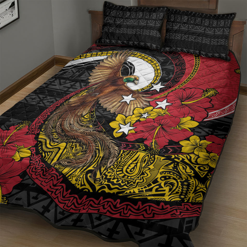 Papua New Guinea Language Week Quilt Bed Set Bird Of Paradise Tribal Floral Pattern DT05 - Polynesian Pride