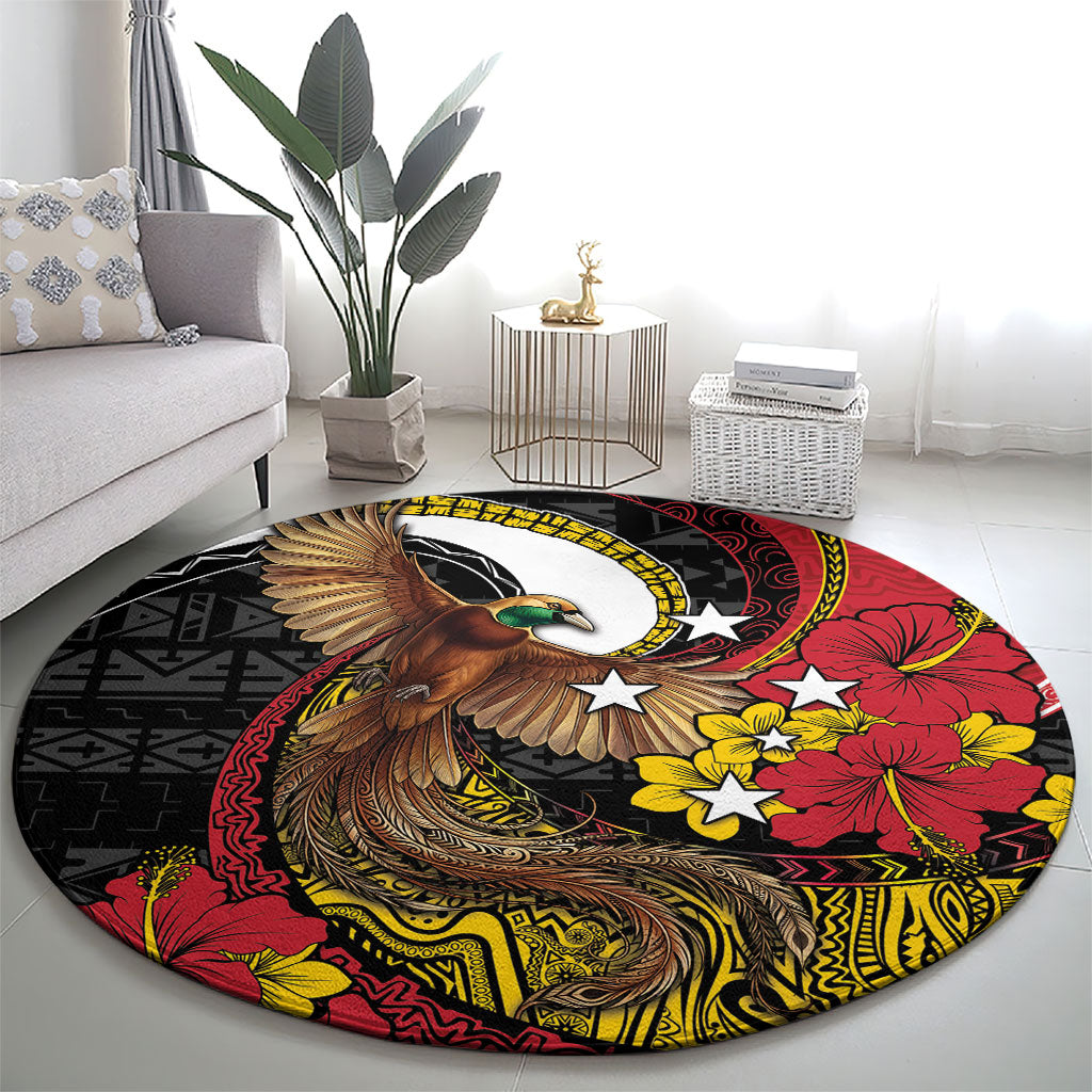 Papua New Guinea Language Week Round Carpet Bird Of Paradise Tribal Floral Pattern DT05 - Polynesian Pride