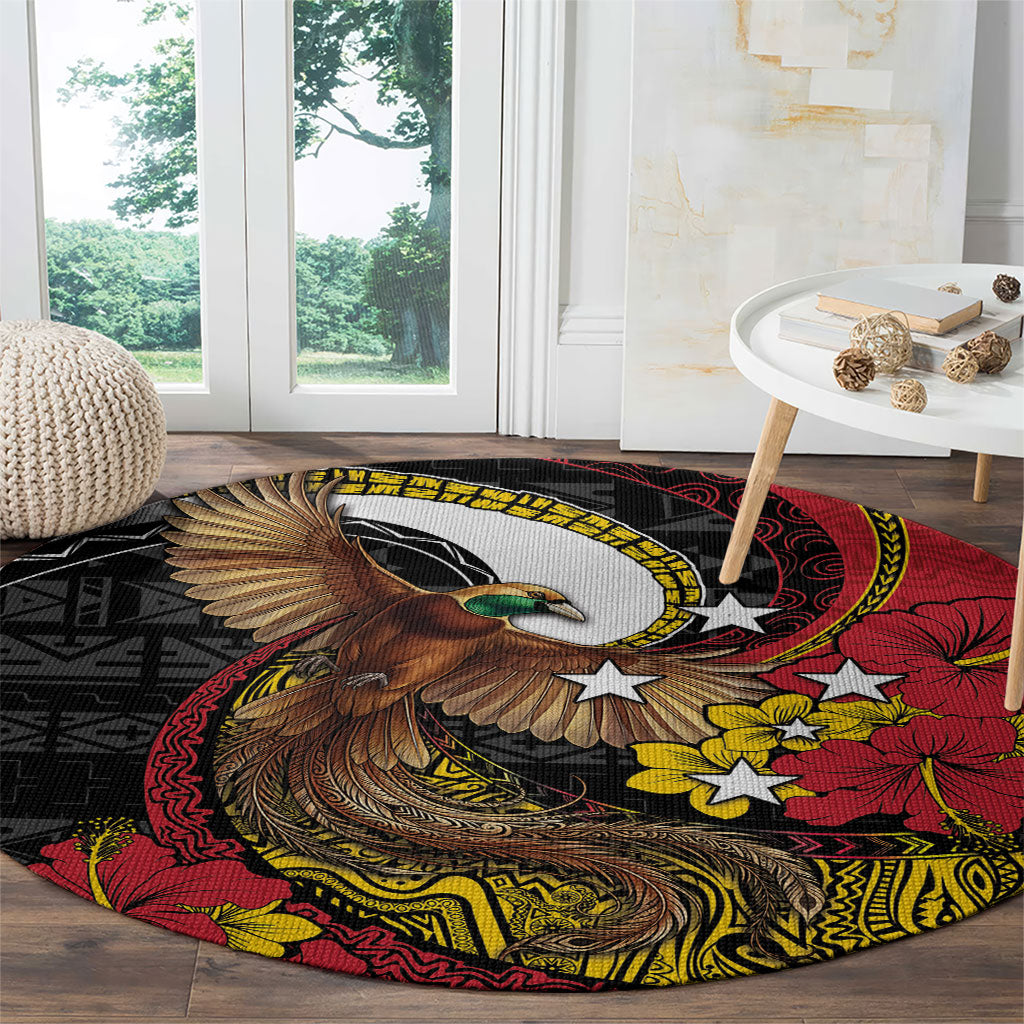Papua New Guinea Language Week Round Carpet Bird Of Paradise Tribal Floral Pattern DT05 - Polynesian Pride