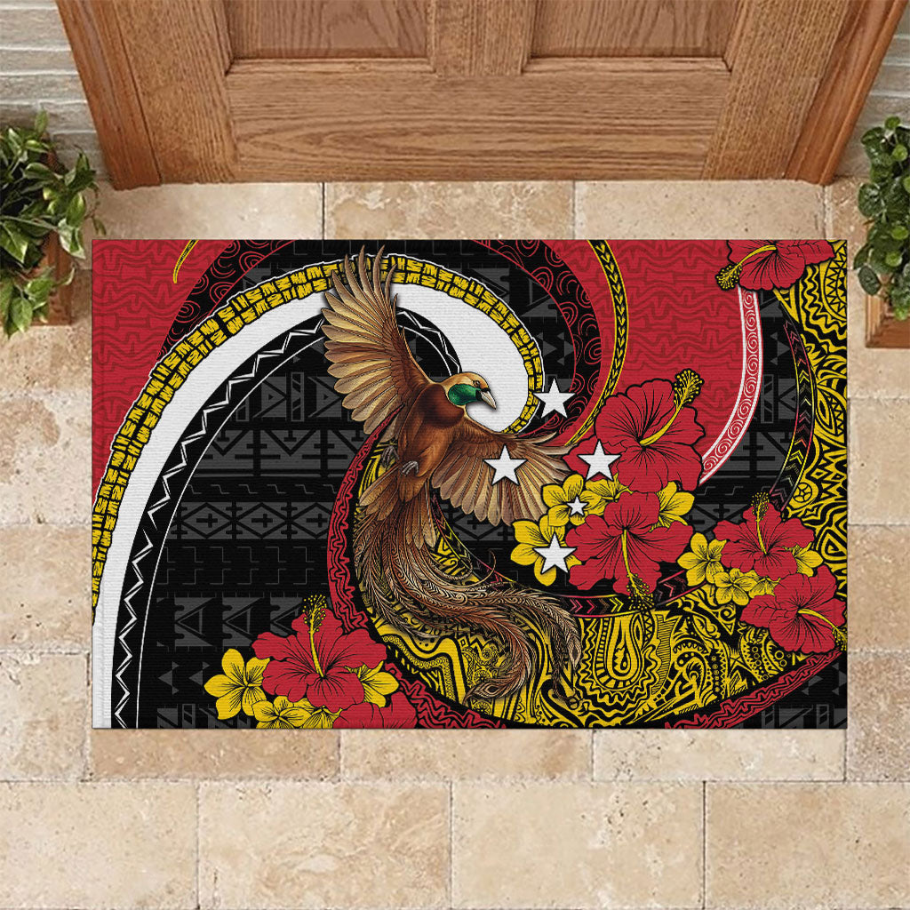 Papua New Guinea Language Week Rubber Doormat Bird Of Paradise Tribal Floral Pattern