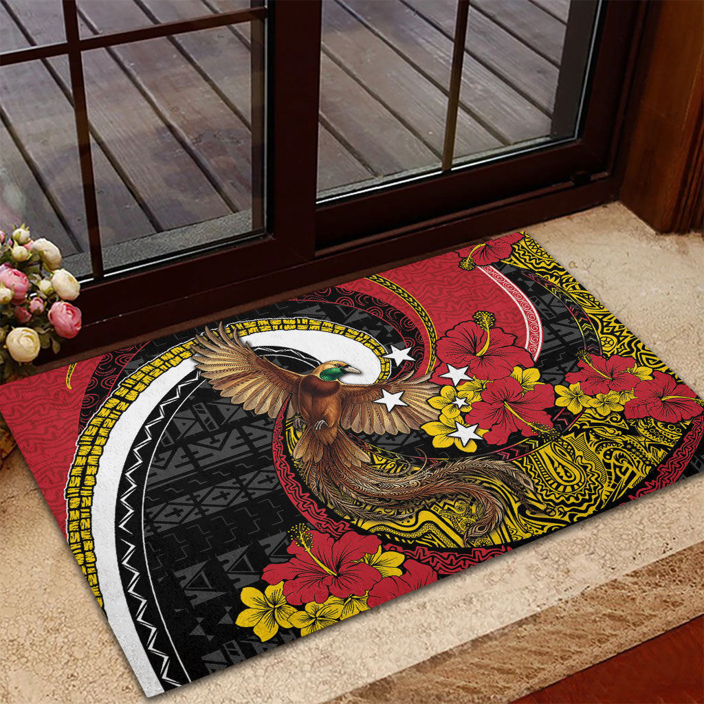Papua New Guinea Language Week Rubber Doormat Bird Of Paradise Tribal Floral Pattern DT05 - Polynesian Pride