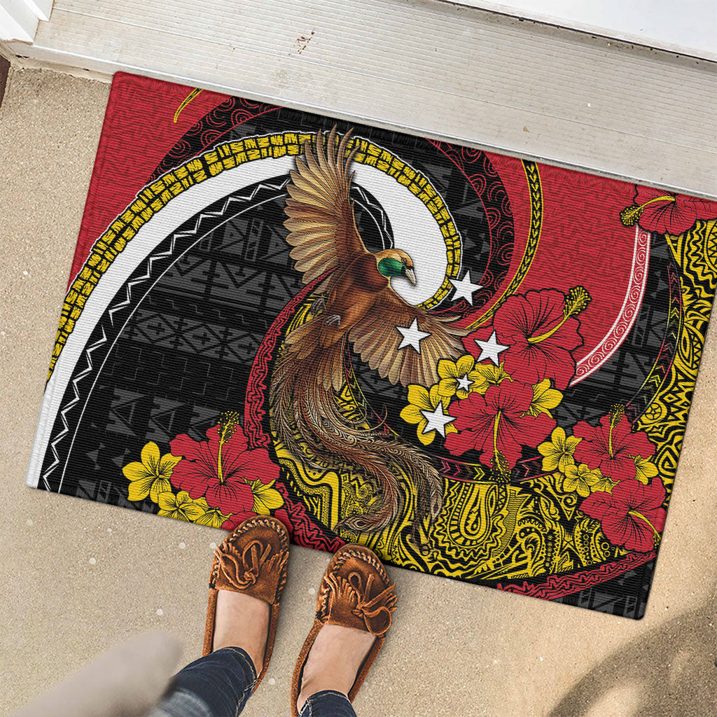 Papua New Guinea Language Week Rubber Doormat Bird Of Paradise Tribal Floral Pattern DT05 - Polynesian Pride