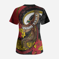 Personalised Papua New Guinea Language Week Scrub Top Bird Of Paradise Tribal Floral Pattern DT05 - Polynesian Pride