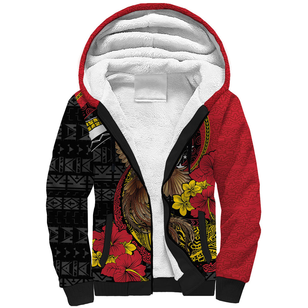 Personalised Papua New Guinea Language Week Sherpa Hoodie Bird Of Paradise Tribal Floral Pattern DT05 Unisex Black - Polynesian Pride