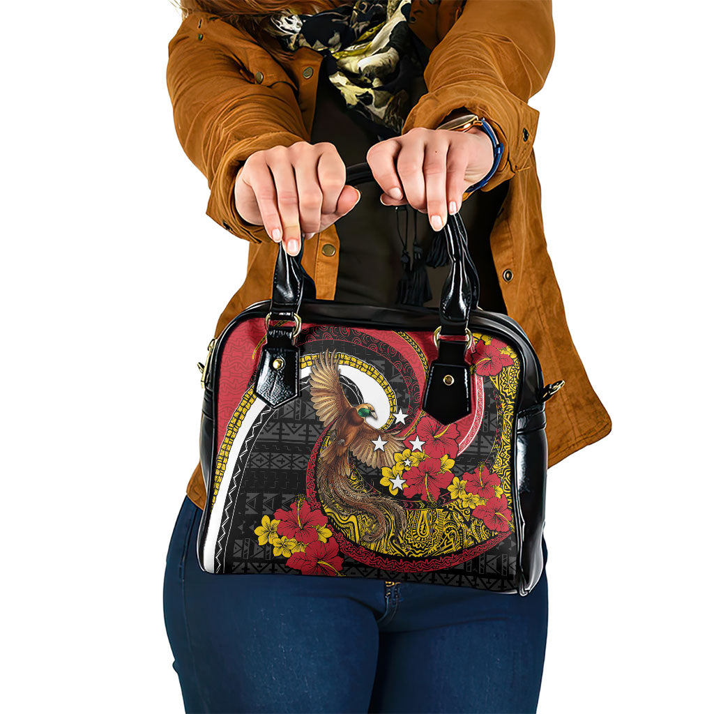 Papua New Guinea Language Week Shoulder Handbag Bird Of Paradise Tribal Floral Pattern DT05 One Size Black - Polynesian Pride