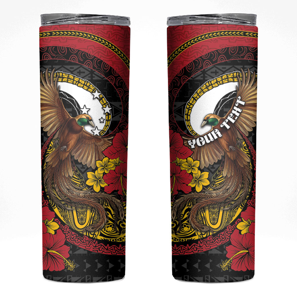 Personalised Papua New Guinea Language Week Skinny Tumbler Bird Of Paradise Tribal Floral Pattern DT05 Black - Polynesian Pride
