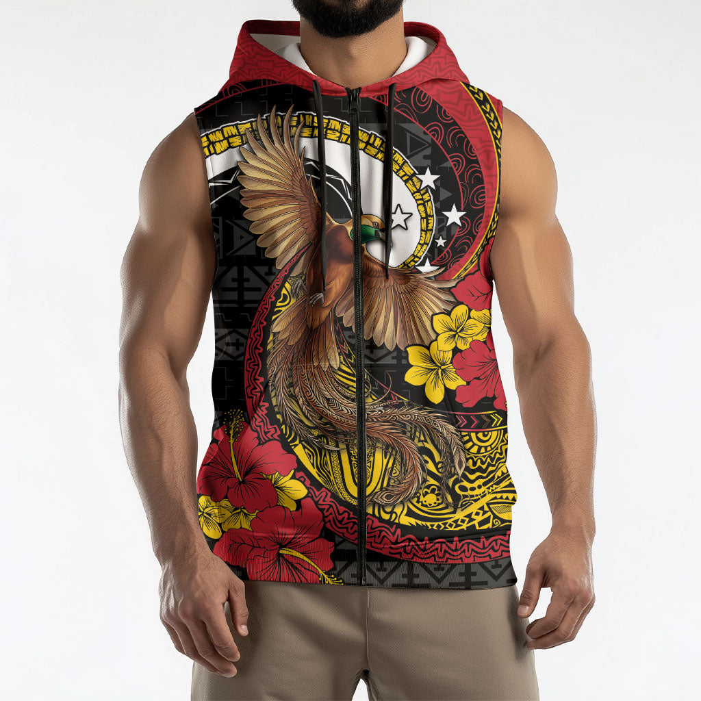 Personalised Papua New Guinea Language Week Sleeveless Zip Hoodie Bird Of Paradise Tribal Floral Pattern DT05 - Polynesian Pride