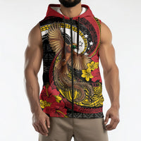 Personalised Papua New Guinea Language Week Sleeveless Zip Hoodie Bird Of Paradise Tribal Floral Pattern DT05 - Polynesian Pride