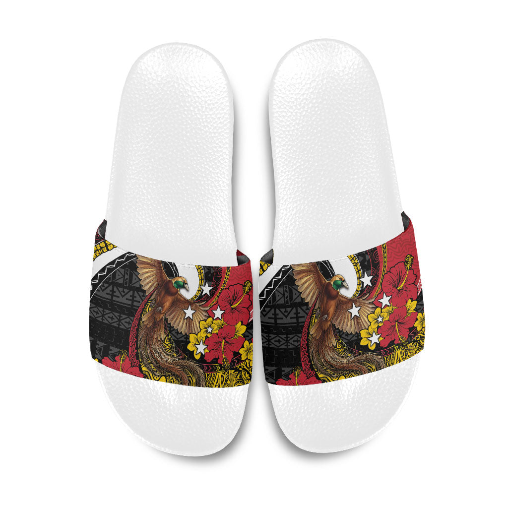 Papua New Guinea Language Week Slide Sandals Bird Of Paradise Tribal Floral Pattern DT05 Black - Polynesian Pride