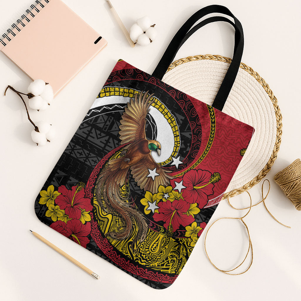 Papua New Guinea Language Week Tote Bag Bird Of Paradise Tribal Floral Pattern DT05 Black Strap One Size Black - Polynesian Pride