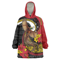 Personalised Papua New Guinea Language Week Wearable Blanket Hoodie Bird Of Paradise Tribal Floral Pattern DT05 One Size Black - Polynesian Pride