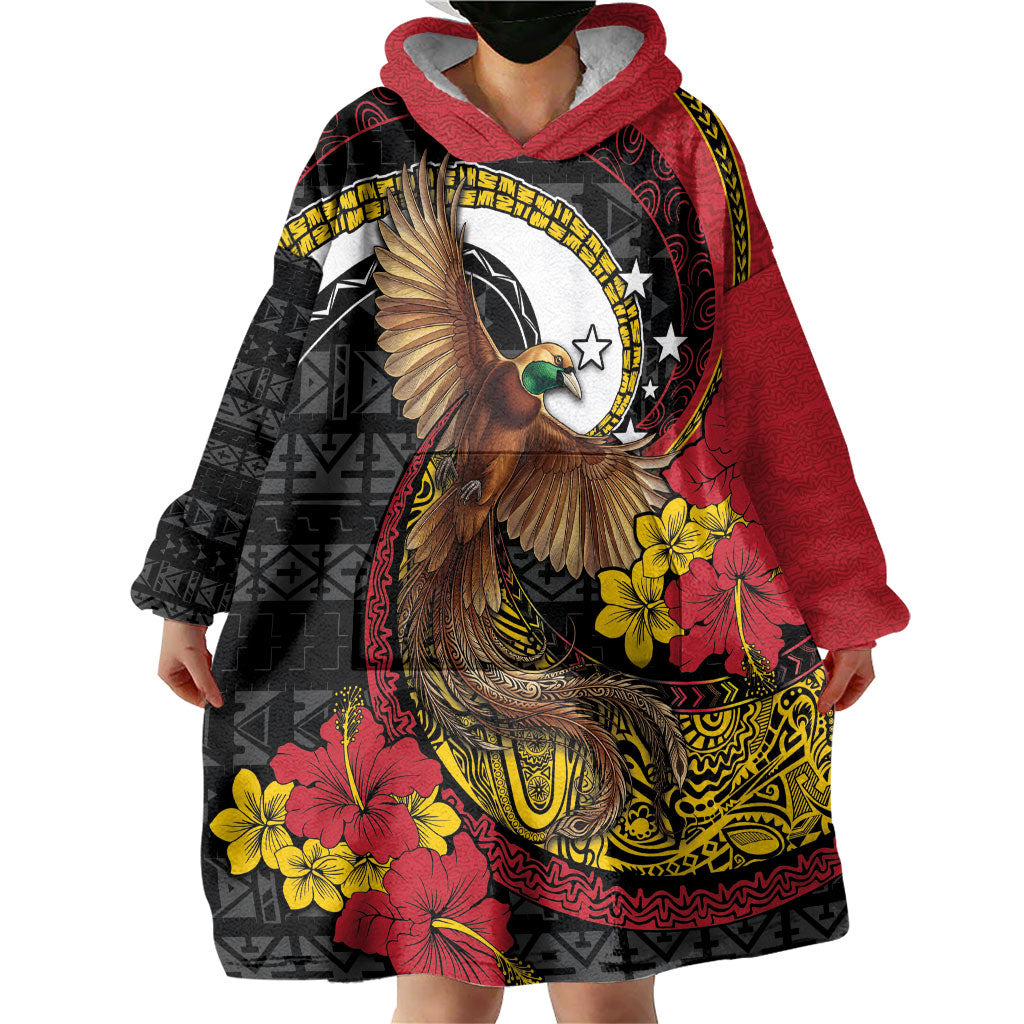 Personalised Papua New Guinea Language Week Wearable Blanket Hoodie Bird Of Paradise Tribal Floral Pattern DT05 - Polynesian Pride