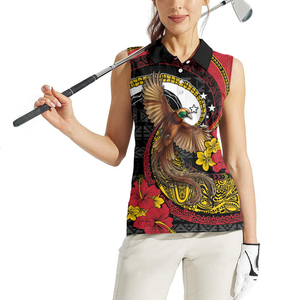 Personalised Papua New Guinea Language Week Women Sleeveless Polo Shirt Bird Of Paradise Tribal Floral Pattern DT05 - Polynesian Pride