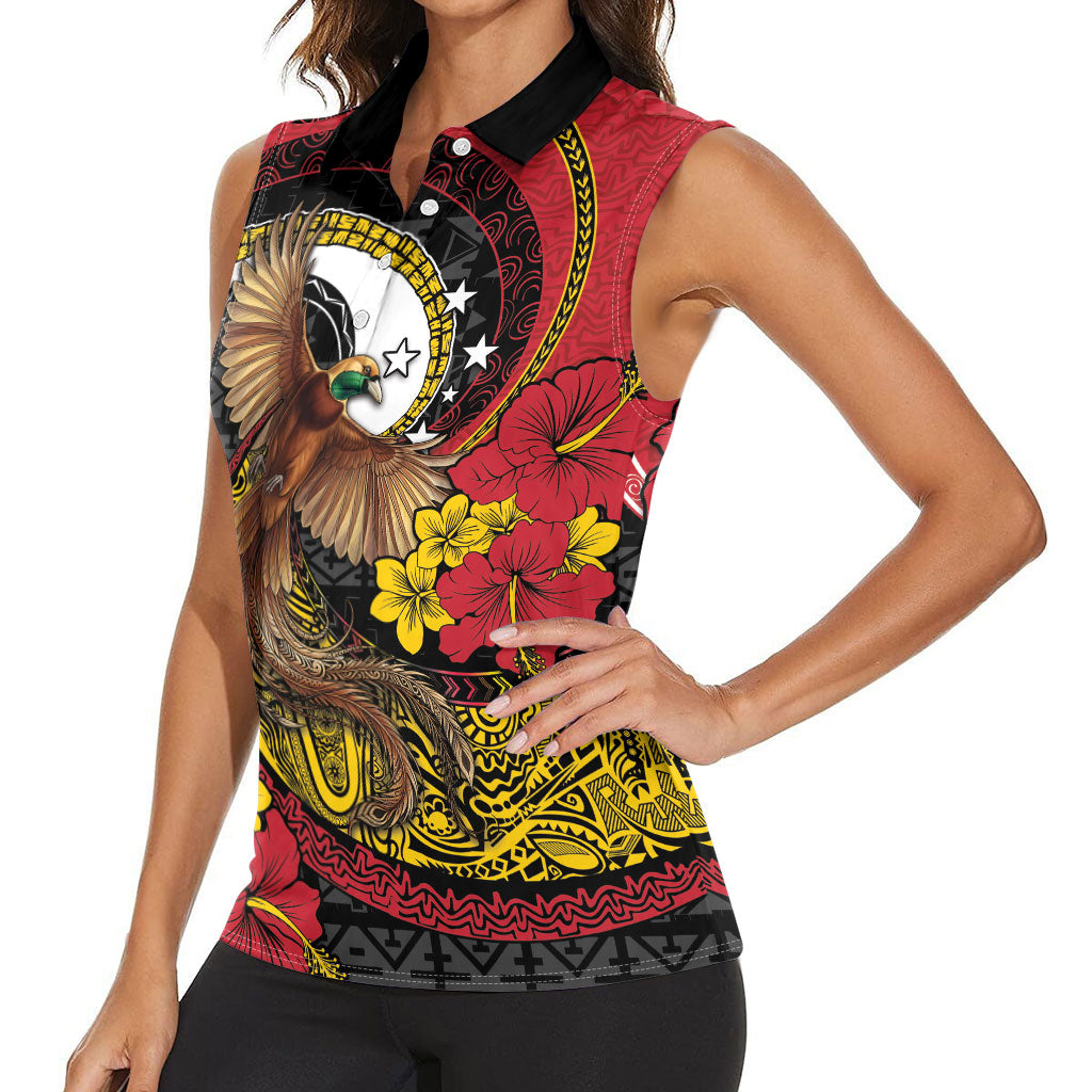 Personalised Papua New Guinea Language Week Women Sleeveless Polo Shirt Bird Of Paradise Tribal Floral Pattern DT05 - Polynesian Pride