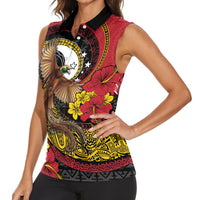 Personalised Papua New Guinea Language Week Women Sleeveless Polo Shirt Bird Of Paradise Tribal Floral Pattern DT05 - Polynesian Pride