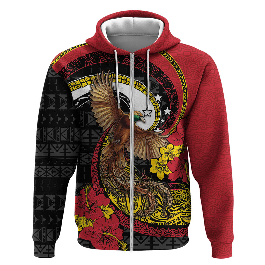 Personalised Papua New Guinea Language Week Zip Hoodie Bird Of Paradise Tribal Floral Pattern DT05 Zip Hoodie Black - Polynesian Pride